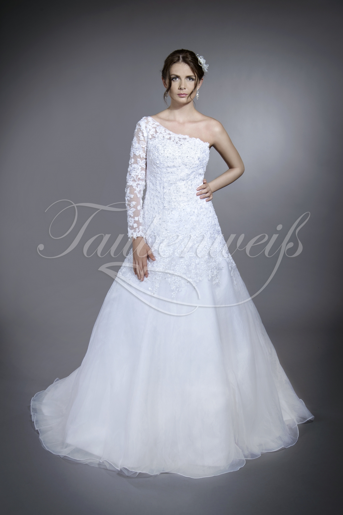 Brautkleid TW0198B aus Organza und Spitze mit einem Ärmel