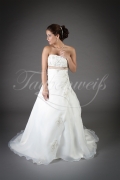 Brautkleid TW0146B - A-Linie Organza silberne Stickerei braunes Band Schnürung 1