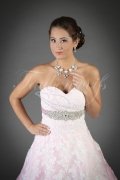 Brautkleid TW0050B - rosa A-Linie Herzausschnitt Spitze Strass vintage Schleppe Knöpfe 2