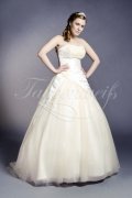 Brautkleid TW0147B - A-Linie Satin Tüll Spitze Perlen Prinzessin Rüschen champagner 1
