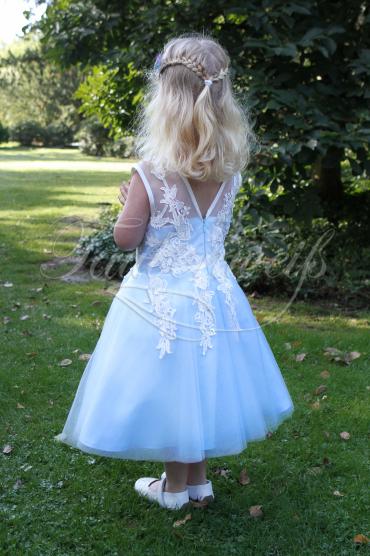 Blumenmädchenkleid TW0001BM - Blumenmädchenkleid blau Tüll Spitze Taubenweiß 3