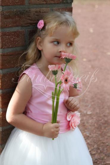 Blumenmädchenkleid TW0002BM - Blumenmädchenkleid elfenbein rosa Taft Tüll Blüten Taubenweiß 2