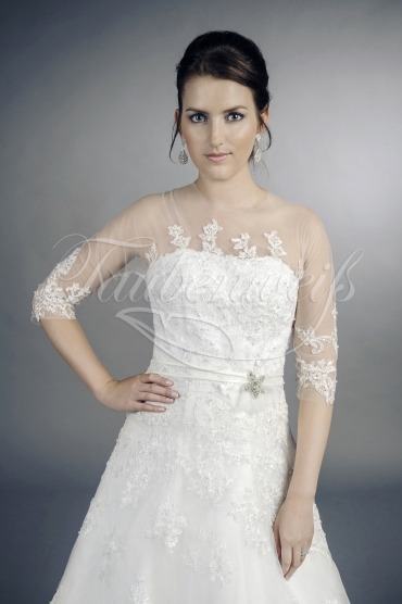 Brautkleid TW0019B - Organza Spitze Perlen Blume Knopfleiste Tattoospitze 2