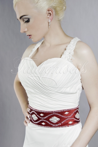 Brautkleid TW0091B - Chiffon Spitze Perlen Neckholder Herzausschnitt rotes Band 2