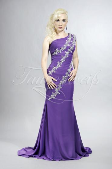 Abendkleid TW0015A - Abendkleid Meerjungfrau Chiffon lila flieder lavendel ein Träger Perlen