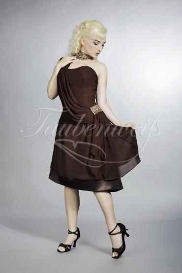 Abendkleid TW0030A - Abendkleid Chiffon schokobraun Pailletten asymmetrisch kurz