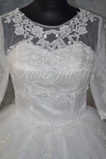 Brautkleid B0013 - Brautkleid Prinzessin Tüll Spitze 3/4-Arm Rundhals Glitzer Schnürung 3