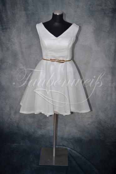 Brautkleid B0020 - Brautkleid kurz standesamtliche Hochzeit goldenes Taillenband 1