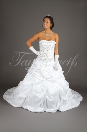 Brautkleid TW0018B - Prinzessin Taft glamourös Stickereien trägerlos Raffungen