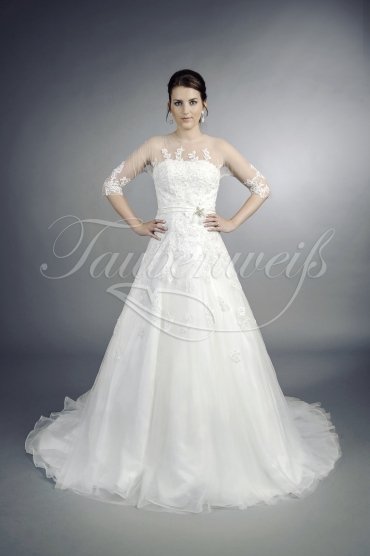Brautkleid TW0019B - Organza Spitze Perlen Blume Knopfleiste Tattoospitze