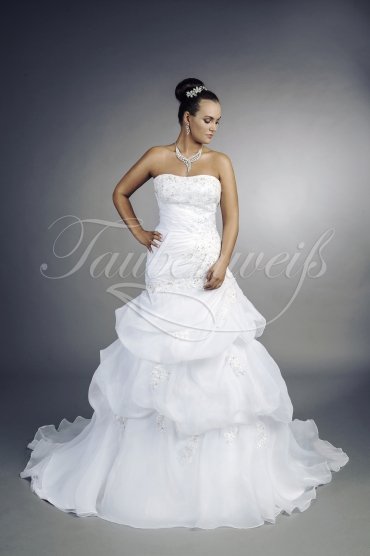 Brautkleid TW0041B - Organza Spitze Perlen Drapierung Schnürung