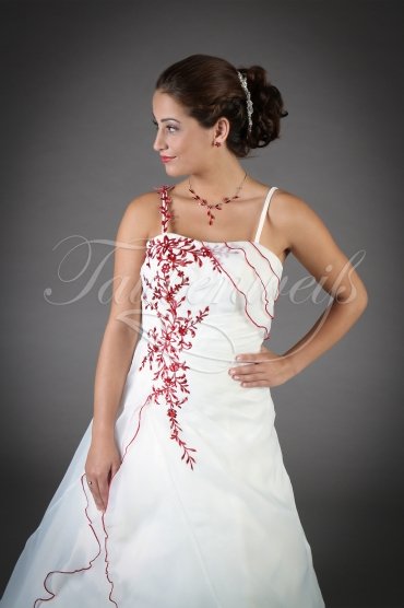 Brautkleid TW0068B - A-Linie rot Organza Stickereien Perlen Schleppe Schnürung 2