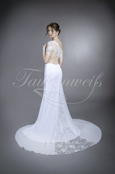 Brautkleid TW0075B - Meerjungfrau Tattoo-Spitze Chiffon ein Ärmel Beinschlitz 3