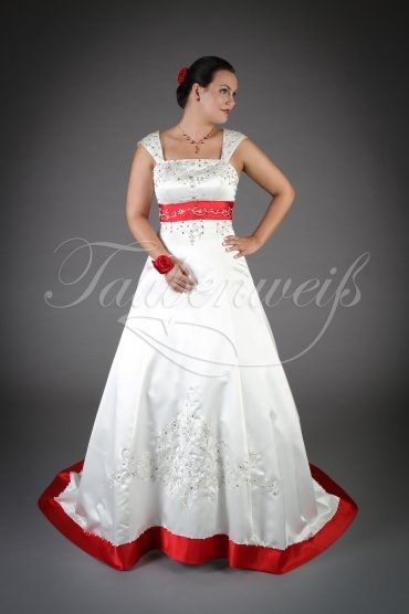 Brautkleid TW0077B - A-Linie rote Stickerei Satin Märchen Schleppe Schnürung