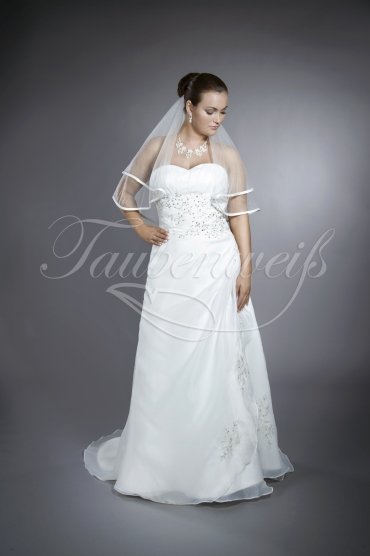 Brautkleid TW0086B - schmale A-Linie Organza silberne Stickerei schlicht