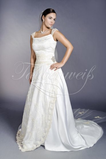 Brautkleid TW0096B - A-Linie Satin Spitze Träger zweifarbig Schleppe Träger Schleppe