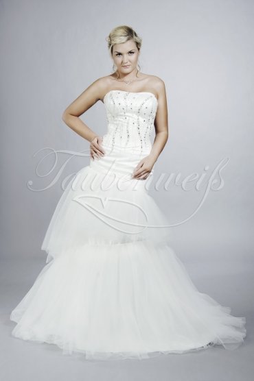 Brautkleid TW0106B - Meerjungfrau Tüll asymmetrisch Strass Perlen Schleppe