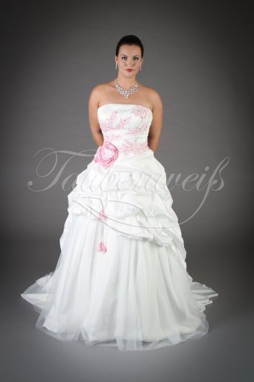 Brautkleid TW0137B - A-Linie Taft rosa Applikationen romantisch Kunstblumen 
