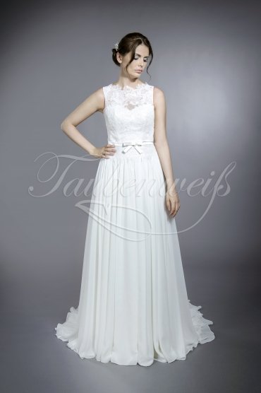 Brautkleid TW0150B - Chiffon Spitze Satinband Schleife Schleppe Knöpfe romantisch