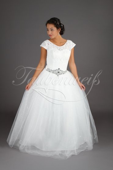 Brautkleid TW0151B - Spitze Strass kurze Ärmelchen Prinzessin ohne Schleppe