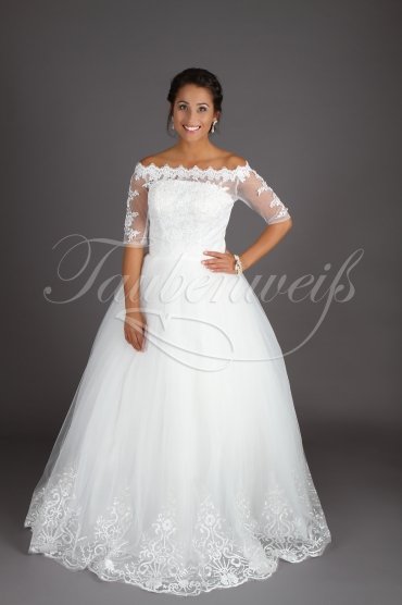 Brautkleid TW0188B - Tüll Spitze Prinzessin 3/4-Arm U-Bootausschnitt ohne Schleppe