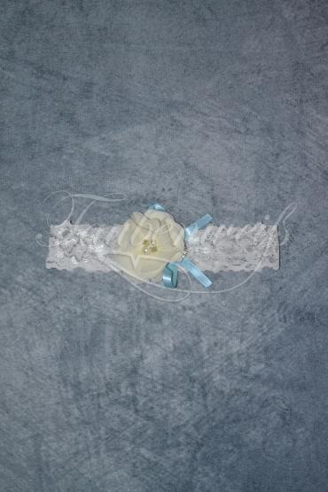 Strumpfband G0007 - Strumpfband G0007 für die Braut vintage elfenbein und blau mit Schleife 1